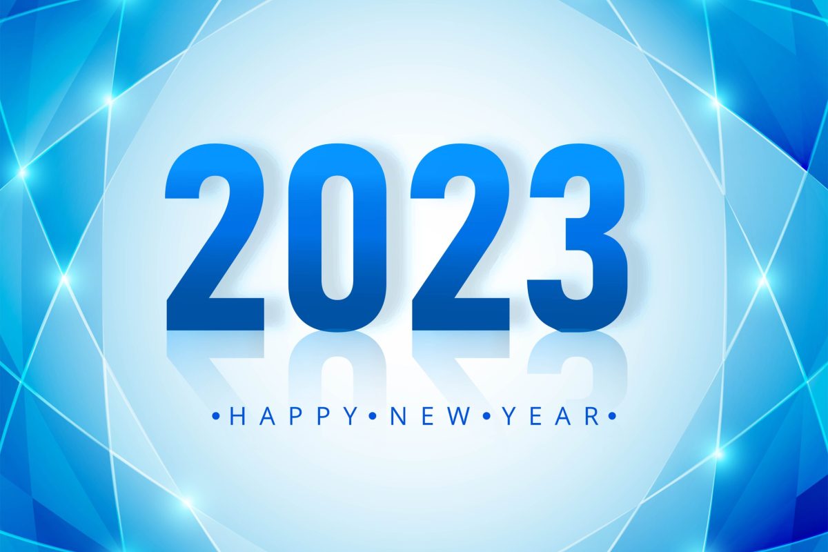 2023 happy new year blue polygon celebration card background